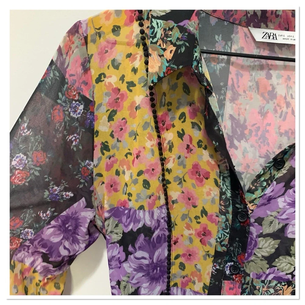 Zara Amelie Patchwork Floral Dress Multicolor Size Large